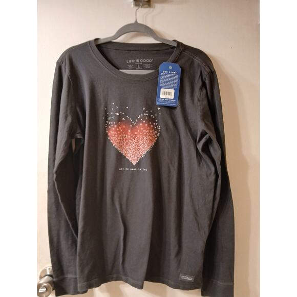 NWT Life is Good Crusher t shirt long sleeve heart ❤️ womens large - Picture 1 of 6